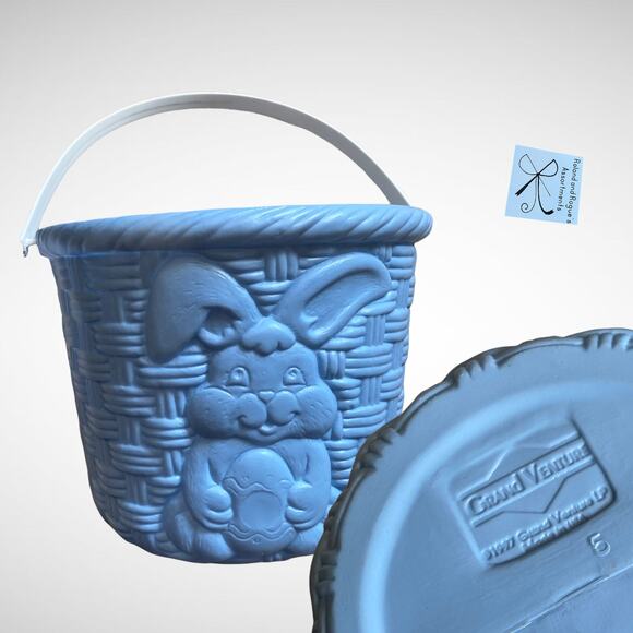Grand Venture 1997 90s Bunny Rabbit Easter Egg Plastic Blow Mold Bucket - Picture 1 of 8